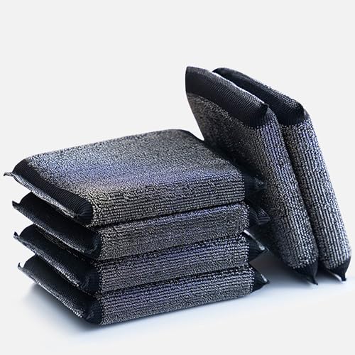 Steel Wool Scrubber Dish Sponges - Kitchen Scrubbing Pads Pot Scrubber for Kitchen Non Scratch, Soft and Fast sponges for Cleaning (6 Pack) - color: Black