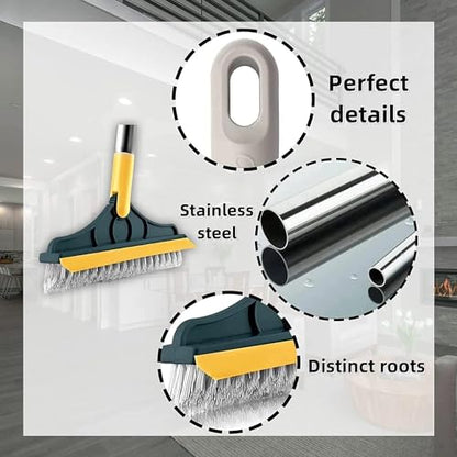 2-in-1 Bathroom Cleaning Brush with Wiper - Long Handle 180° Rotate Toilet Brush, Tiles Cleaning, Floor Scrub for Kitchen and Bathroom Accessories (2 in 1 Tiles Brush)