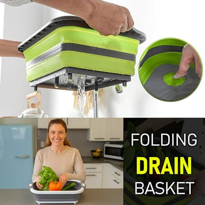 SSKT Pack of 2 Collapsible Cutting Board – Multifunctional Kitchen Sink Tub Basin with Drain, Chopping Board & Washing up Bowl – Space-Saving & Portable for Kitchen, Camping, RV, & Outdoor Use - color: Pack of 2