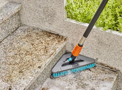 Gardena Cleansystem Hard Flex Long-Handled Brush: for Cleaning Non-Sensitive Surfaces, Triangular, swivelling, Firm bristles, for Connection to Cleansystem Handle, for Larger Surfaces (18814-20)