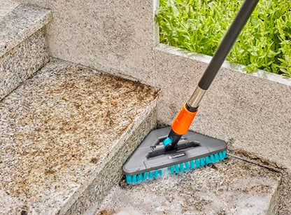 Gardena Cleansystem Hard Flex Long-Handled Brush: for Cleaning Non-Sensitive Surfaces, Triangular, swivelling, Firm bristles, for Connection to Cleansystem Handle, for Larger Surfaces (18814-20)