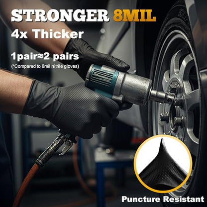 TitanFlex Heavy Duty Black Industrial Nitrile Gloves with Raised Diamond Texture, Latex Free (6mil/8mil) - color: 02 8mil (100ct), size: X-Large
