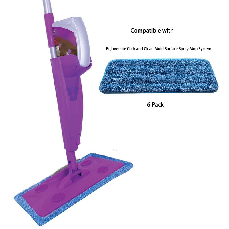 6 Pack Replacement Mop Refills Compatible with Rejuvenate Click N Clean Multi-Surface Spray Mop System,Washable Mop Heads Pads for Wet Dey Use