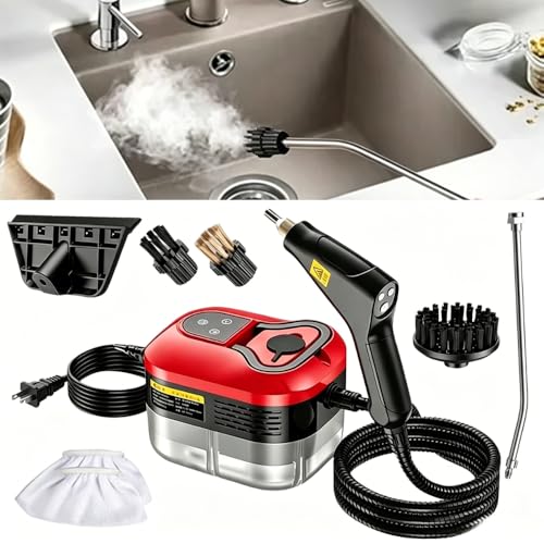 2026 Portable Handheld Steam Cleaner, 2500W High Pressure Steam Cleaner, 229°F High Temperature Pressurized Steam Cleaner with Brushes for Home, Tile, Grout, Car, Kitchen, Furniture Cleaning (Red) - color: Red