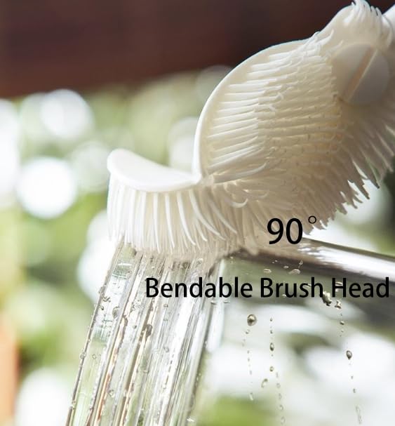 Bottle Brush with Long Handle, Flexible Silicone Head for Cleaning Bottles, Jugs, Cups, Essential Kitchen Tool for Home Use Cleaning Brush, White - color: Black