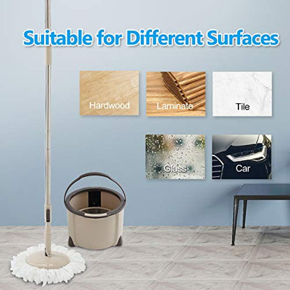 Eyliden Spin Mop and Bucket Set, 2 Microfiber Heads, Wash & Dry | Self-Cleaning Mop Bucket System for Hardwood, Tile, Vinyl Floors, Adjustable Stainless Steel Handle, Space-Saving Design