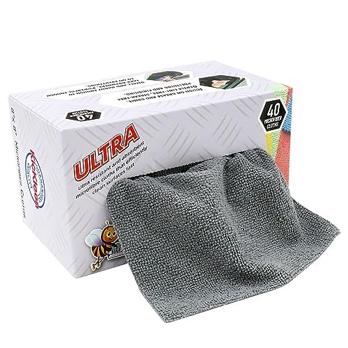 Microfiber Cleaning Cloth, Lint-Free Shop Towels Reusable, Bulk Rags in a Box for Home, Kitchen and Car, 8 Inch x 8 Inch,40 Pack with Box (Grey) - color: Grey