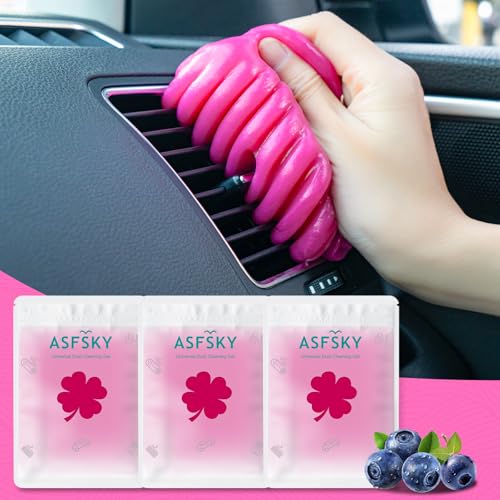 ASFSKY Reusable Car Cleaning Gel with Strong Adhesion - Ideal for Car Interiors (Air Vents, Dashboards, Seat Gaps), Electronics (Keyboards, Laptops, Game Consoles), Home Appliances (3, Rose Red) - color: Rose red 3 pack