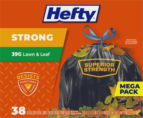 Hefty Strong Lawn & Leaf Trash Bags,39 Gallon,38 Count (Pack of 3) - style: 38 Count (Pack of 3)