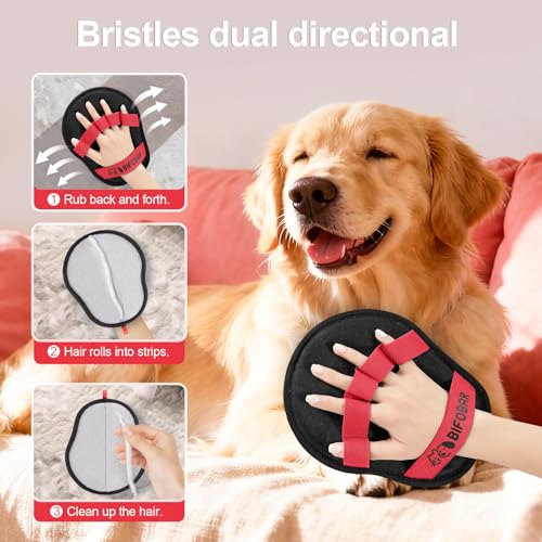 Pet Hair Removal Glove - Magic Brush Electrostatic Mitt for Dogs & Cats, Reusable Grooming Gloves - Dog Hair Remover Tool with 5-Finger Design for Couch, Carpet, Furniture, Laundry & Clothing - color: Red