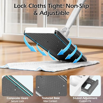 MASTERTOP Hands Free Flat Mop with Mini Sweeper Mop,2-in-1 Disposable Dust Mop with 47" Long Handle,Microfiber Mops for Floor Cleaning,No-Touch, Multi Surface Floor Cleaning - color: White(11"*4.5")