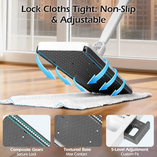 MASTERTOP Hands Free Flat Mop with Mini Sweeper Mop,2-in-1 Disposable Dust Mop with 47" Long Handle,Microfiber Mops for Floor Cleaning,No-Touch, Multi Surface Floor Cleaning - color: White(11"*4.5")