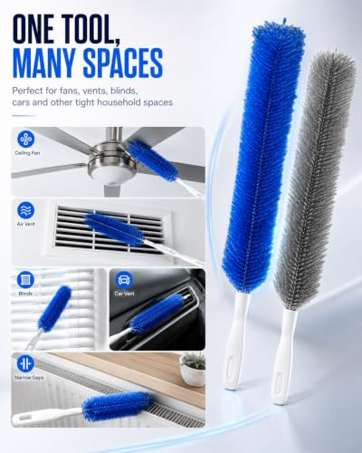 Bendable Microfiber Head Reusable Dust Remover 360° Flexible Fan Duster Brushes Cleaning Tools for Blinds Cleaner Brush Ceiling Blind Vent Ultimate Multi Purpose Dusters Home Upgrades(2PCS-A) - color: 2pcs-a