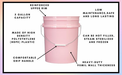 House Naturals Food Grade 5 Gallon Pink Bucket Container- Made in USA. Bucket only, no lid. - color: Pink