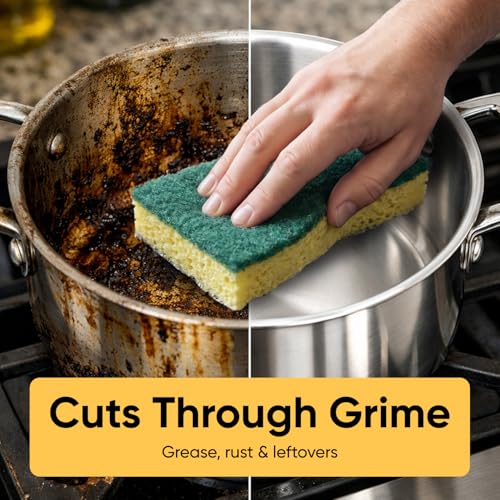 Scrubee Heavy Duty Scrub Large Sponge with Scouring Pad, Kitchen Dishwashing, Sink, Pot and Frying Pan Cellulose Scrubber Sponge Non Scratch. By Superio… (6" Sponge) - color: Large Green, size: 1-pack