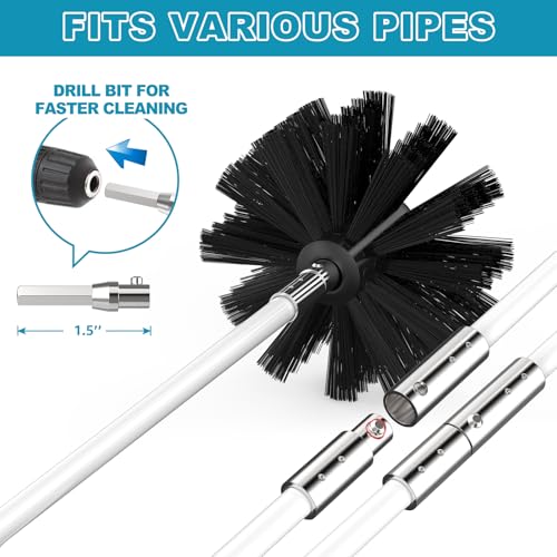 Sealegend 40 Feet Dryer Vent Cleaner Kit/Lint Remover/Upgraded Flexible Quick-Snap Brush with Drill Attachment/Fireplace Chimney Brushes for Easy to Use/Works with or Without Power Drill - size: 40FEET