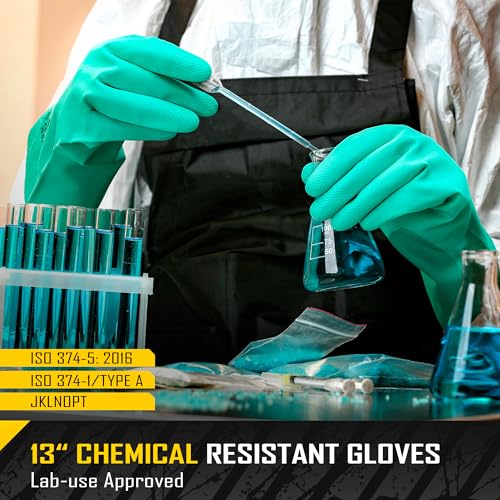 COOLJOB 18 Mil Chemical Resistant Nitrile Gloves 13" Long, Resist Household Acid, Alkali, Solvent and Oil, Latex Rubber Free - size: Small, style: Pack of 3