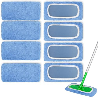 AmaVins 8 Pack Reusable Microfiber Mop Pads Compatible with Swiffer Sweeper Mop, Dry Sweeping Cloths & Wet Mopping Cloths, Washable Mop Pads for Surface/Hardwood Floor Cleaning (Mop is Not Included) - color: Blue 8 Pack