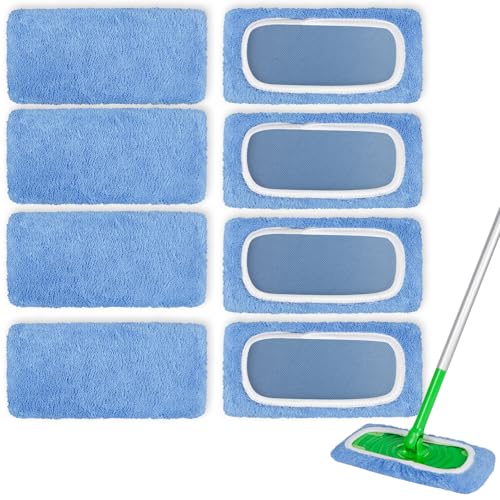 AmaVins 8 Pack Reusable Microfiber Mop Pads Compatible with Swiffer Sweeper Mop, Dry Sweeping Cloths & Wet Mopping Cloths, Washable Mop Pads for Surface/Hardwood Floor Cleaning (Mop is Not Included) - color: Blue 8 Pack