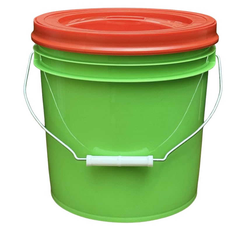House Naturals 2 Gallon Food Grade - BPA Free Made in USA Buckets Lime Color pails with Screw On Gasket Lids (1, Lime - Red lids) - color: Lime - Red Lids