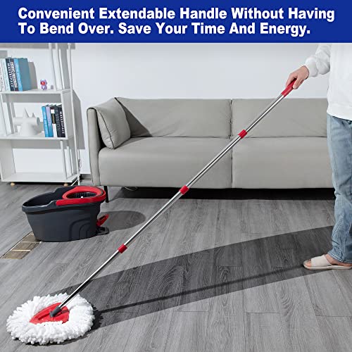 Spin Mop Replacement Set for O-Cedar EasyWring, Mop Handle & Base 2 Refills | Adjustable 30-58 Inch Mop Stick, 1 Mop Base, 2 Microfiber Spin Mop Head Refills for Ocedar 1 Tank Mop System