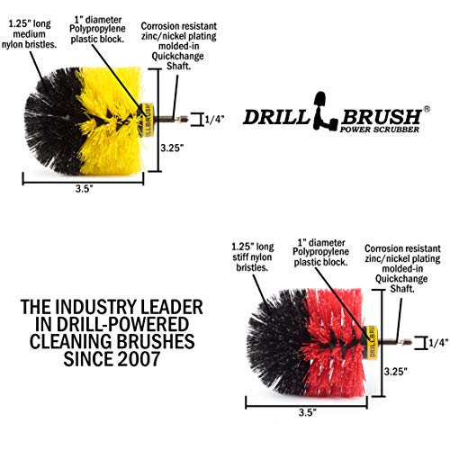 Spin Brush Cleaning Kit - Drill Brush - Concrete, Brick, Fireplace, Stone - Bird Bath - Garden Statuary - Bathroom Accessories - Soap Scum, Hard Water, Mineral, Calcium, Rust Stains and Discoloration - color: Yellow / Red