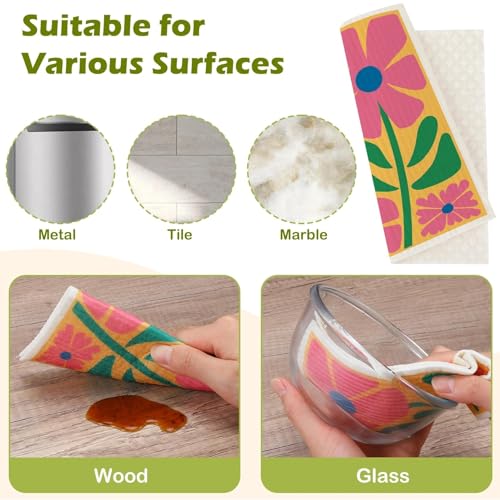 6 Packs Swedish Paper Cloths for Kitchen, Reusable Paper Towels Washable Dish Rags, Highly Absorbent Kitchen Towels Quick Drying Swedish Sponge Cleaning Dish Cloths (Hawaiian Style) - color: Hawaiian Style