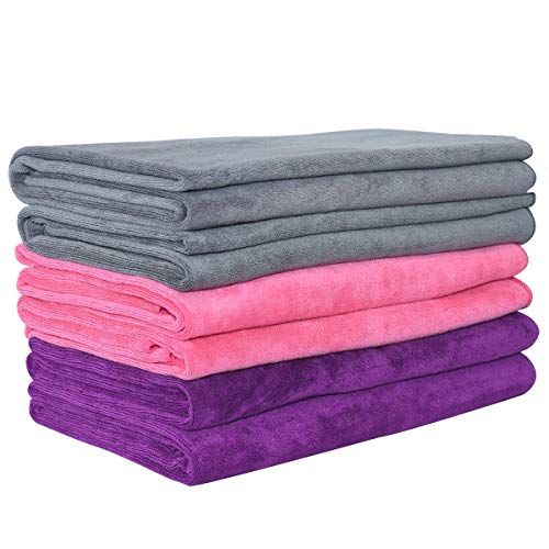 JML Microfiber Towels, Beach Towel Sets (6 Pack, 27" x 55") - Extra Absorbent, Fast Drying, Multipurpose for Bath, Swimming, Fitness, Sports, Yoga, Grey/Pink/Purple - color: Mix Color Grey/Pink/Purple, size: 6 Pack-27" x 55"
