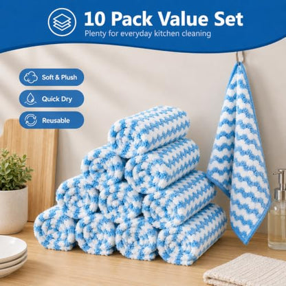 10 Pack Mircofiber Dish Cloths, Upgrade Kitchen Dish Rags, Reusable Cleaning Cloths, Kitchen Washcloths Towels, Lint Free/Absorbent/Nonstick Oil Kitchen Rags, 10''x10'' (Blue) - color: Blue, size: NEW 10 x 10 Inch - 10PCS