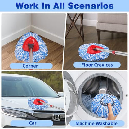 Microfiber Spin Mopping Refills Head for Ocedar RinseClean 2-Tank System,1 Gray Mop Scrub Brush + 1 Mops Base + 6 Pack Easy Cleaning Mop Heads Replacements - color: 4 Blue Mop Heads+2 Green Mop+1 Gray Brush +1 Base