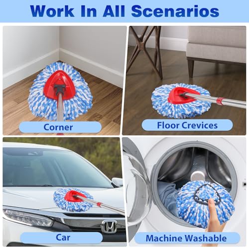 Spin Mop Replacement Heads 8 Pack Compatible with OCedar RinseClean 2-Tank System, Microfiber Mop Refills 6 Blue 2 Green, Scrub Brush and Mop Base,Floor Cleaning Kits - color: 6 Blue+2green+1 Base+1brush