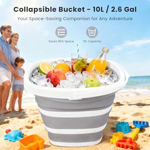 Collapsible Bucket, 10L 2.6Gallon Foldable Water Bucket with Handle, Portable Sink for Cleaning, Mop Bucket, Car Wash, Camping & Household Use