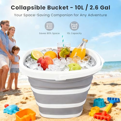 Collapsible Bucket, 10L 2.6Gallon Foldable Water Bucket with Handle, Portable Sink for Cleaning, Mop Bucket, Car Wash, Camping & Household Use