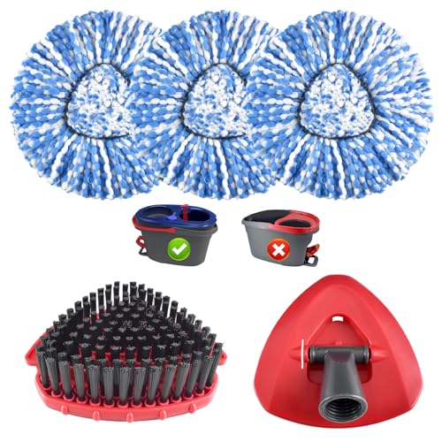 Mop Heads Replacements for O Cedar,Mop Replace Head for Ocedar Rinseclean 2 Tank,Microfiber Mop Refills,Include 3 Spin Mop Replacement Head 1 Scrub Brush 1 Mop Base Machine Washable & Easy to Replace - color: Blue