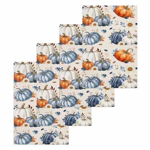 Fall Blue Orange Pumpkin Hand Towels Set,Waffle Weave Kitchen Towels 4 Pieces,Autumn Thanksgiving Retro Leaf Microfiber Hair Face Bath Tea Towel Absorbent Quick Drying Cleaning Dish Cloths,15.7"x23.6" - color: Blue Biscotti Beige, size: 4PCS,15.7"x23.6"