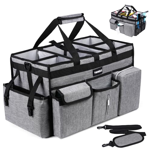 Large Cleaning Caddy Bag with Rigid Support Board, Cleaning Organizer Tote with Detachable Divider, Adjustable Shoulder Strap & Waist Belt, Cleaning Supply Carrier for Cleaners & Housekeepers - color: Gray, size: Large
