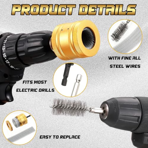 Sabary 1/2" & 3/4" & 1" Metal Copper Pipe Cleaner for Drill, with 1/4" Hex Shank & 6 Brush Blades & 6 Pipe Cleaning Brushes, Replacement Plumbing Tools for Cleaning Polishing Removing Rust