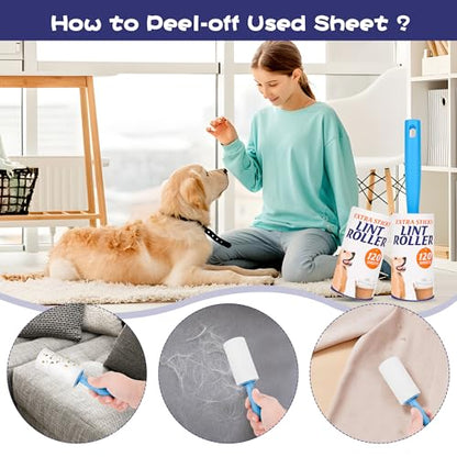 Lint Roller Refills for Pet Hair, 720 Sheets, 6 Rolls, No Handle | 6 Replacement Rolls, No Handle Included, Extra Sticky Refills for Pet Hair, Clothes, Couch and Furniture - size: 6 Refills + 720 Sheets