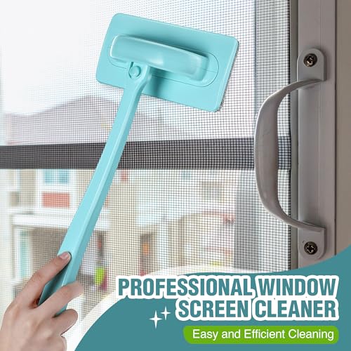 Window Screen Cleaner Brush, Mesh Window Cleaning Brush Kit with Replaceable Heads and Detachable Handle, Wet & Dry Dual Use for Screens, Doors, Patio(5 Pack)