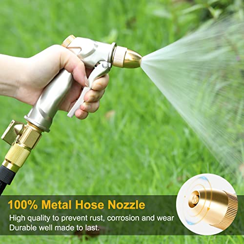 FANHAO Garden Hose Nozzle with Brass Tip, 100% Heavy Duty Metal Spray Nozzle High Pressure Water Nozzle with Adjustable Spray Patterns for Watering Plants, Washing Cars and Showering Pets - color: Silver