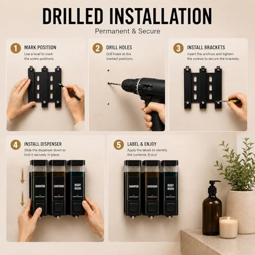 Shampoo and Conditioner Dispenser, Shower Soap Dispenser Wall Mounted, Refillable Shampoo and Conditioner Bottles for Bathroom Hotel Large Capacity(Black) - color: Black