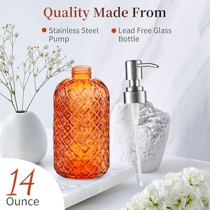 Kaishun 14 OZ Refillable Glass Soap Dispenser for Hand Soap & Lotion,Orange - color: Orange