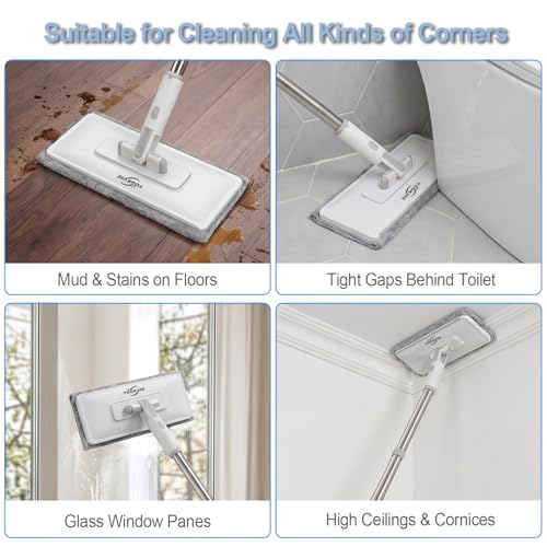 Grope Thing Mop,Hands Free Flat Mop One Click,Hands Free Multi Purpose Flat Mops, Snap Grip Mini Mops,360° Rotation Head,48'' Long Handle,Dry and Wet Use,Suitable for Whole House Cleaning(6 Cloths)