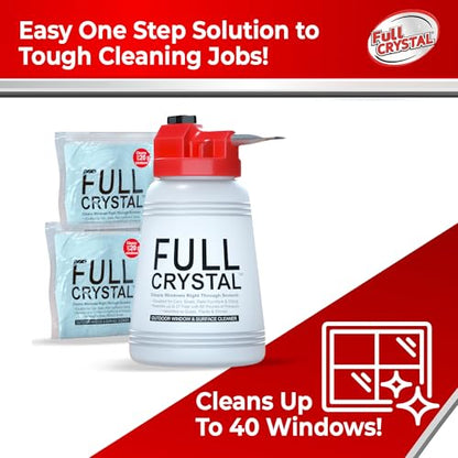 Full Crystal Window Cleaning Kit – 8 oz Glass Cleaner and Bottle with 27 ft Reach, Each 4 oz Bag Makes Up to 640 fl oz, Cleans Up to 40 Windows, Scrub-Free, Rinse-Free - style: 4 Ounce (Pack of 2)