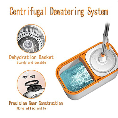 Spin Mop Bucket with Wringer System Extended Mop Handle 61＂Mop and Bucket for Floors Cleaning with 5 Replacement Head Refill 1 Cleaning Brush Head - color: Spin Mop Set