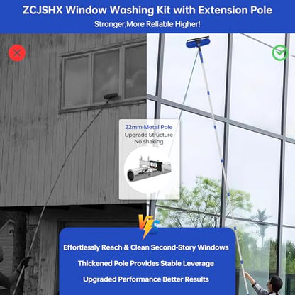 Window Squeegee Tool with Extension Pole: 20+ Feet Microfiber Scrubber Window Cleaning Kit for Rv Truck Bus Car Windshield - 3 to 14 Ft Spliceable Extendable Long Duster for High Outside Solar Panel - color: Blue