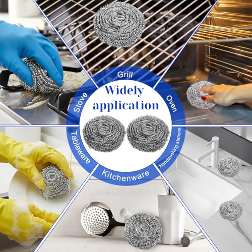 100 Pcs Stainless Steel Scouring Pads Heavy-Duty Metal Sponge Scrubbers for Kitchen & Grill Cleaning, Rust-Resistant Steel Wool for Pots, Pans, Oven 2.5"x1.5"