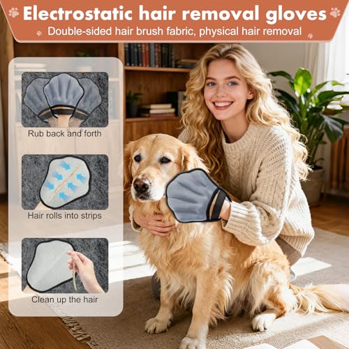 Pet Hair Removal Glove, Electrostatic Pet Hair Remover Glove for Cats & Dogs, Pet Hair Remover Tool for Laundry, Couch, Carpet, Car Seat - Upgraded Five-Finger, Reusable, Grey+Grey - color: Grey+Grey