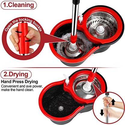 Spin Mop and Bucket with Wringer Set, 360° Spinning Mop Bucket System with 3 Microfiber Mop Replacement Heads and 61" Stainless Steel Adjustable Handle for Floor Cleaning (20QT) - color: Black-1