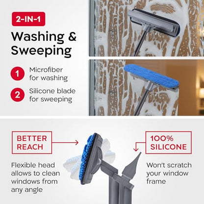 Tyroler Professional Window Squeegee with Extension Pole | Squeegee for Windows Cleaning | Outdoor Window Cleaner Tool, Windows Washing Kit with Extension Pole | Window Cleaning Kit (18.6 feet) - size: 18.6 feet